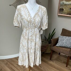 Ellen Tracy Brand Linen Blend Short Sleeve Midi Dress